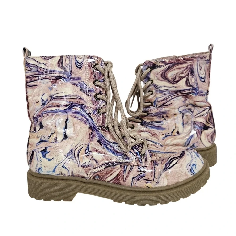 Madden Girl Purple Marble Combat Boots‎ Girls Sz 4.5 Lace-up Grunge Punk Chunky